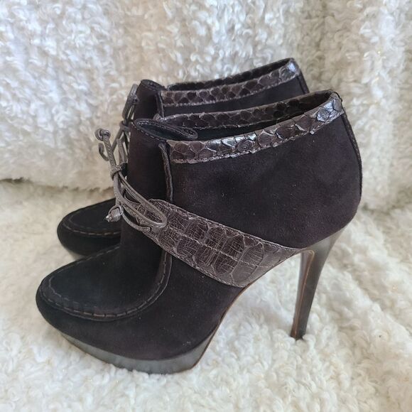 Alexandre Birman Suede and Snakeskin Laceup Heeled Booties sz 8.5 - Picture 3 of 7